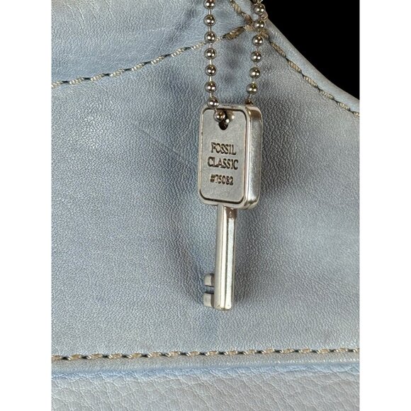 Vtg. Fossil Classic Light Blue Leather Tote Shoulder Bag Dual Handles - Picture 3 of 8